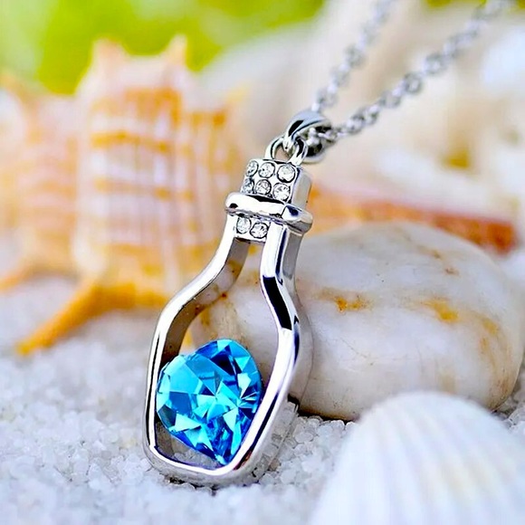 Beautiful Blue Heart in a Bottle Necklace - Picture 1 of 8
